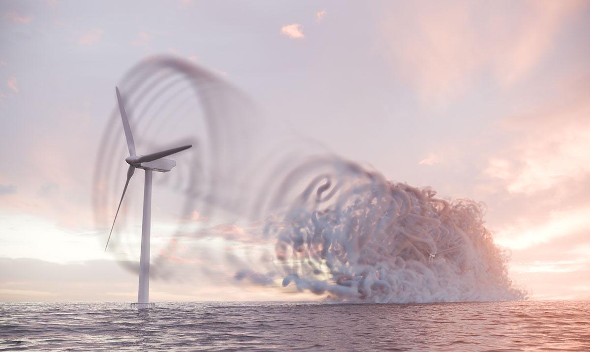 Still image from the ARCHER2 Image and Video Competition (2024) video prize-winning wind turbine rendering on Scylla, based on simulation data from Xcompact3D. Sébastien Lemaire, Andrew Mole, Michèle Weiland and Sylvain Laizet, https://https-www-archer2-ac-uk-443.webvpn.ynu.edu.cn/about/gallery/2024-image-comp/, (CC BY) https://creativecommons.org/licenses/by/4.0/.